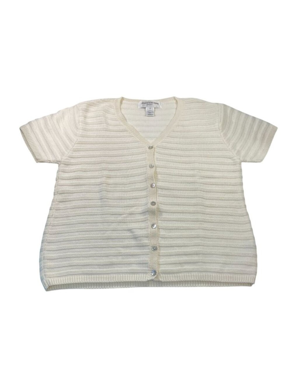 Vintage 90s Jones New York Coastal Cardigan M Ivory Fisherman Ribbed Knit Preppy